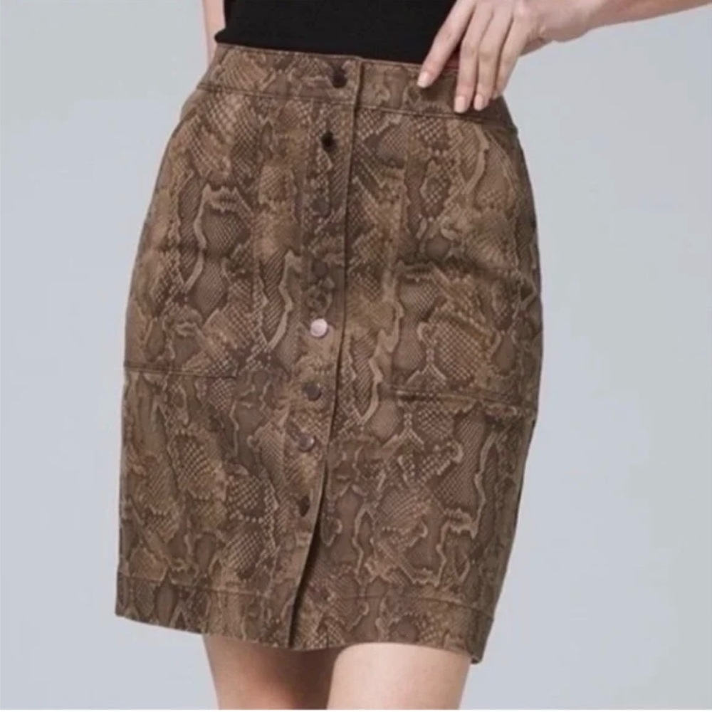 White House Black Market Print Coated Boot Skirt Viper Ravine Stretch Sz 6